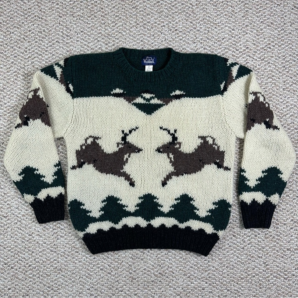 Vintage Woolrich Deer Buck 100% Wool Sweater Crewneck Mens Size Medium